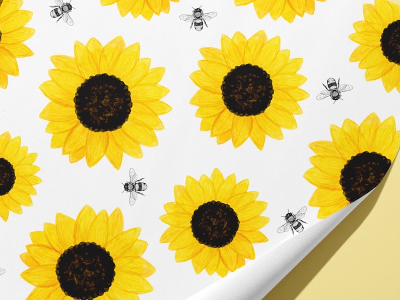 Sunflower Wrapping Paper / Gift wrap Hand Illustrated Hand Made Mother's Day image 2