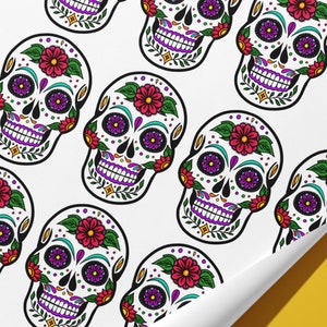 Mexican Skull Wrapping Paper Hand Illustrated Hand Made image 2