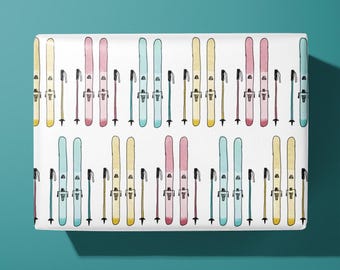 Skiing Wrapping Paper - Watercolour Skis -  Gift Wrap - Ideal Gift