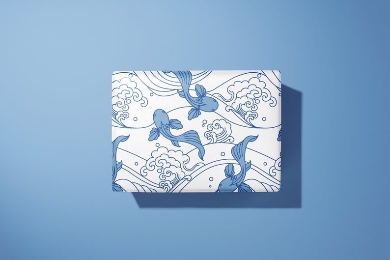 Waves and Koi Carp Oriental Wrapping Paper / Gift Wrap Printed to order image 1