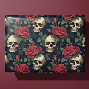 Vintage Skulls and Roses Wrapping Paper Rich Colors image 1