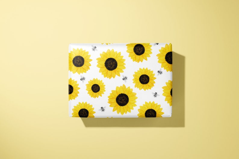 Sunflower Wrapping Paper / Gift wrap Hand Illustrated Hand Made Mother's Day image 1