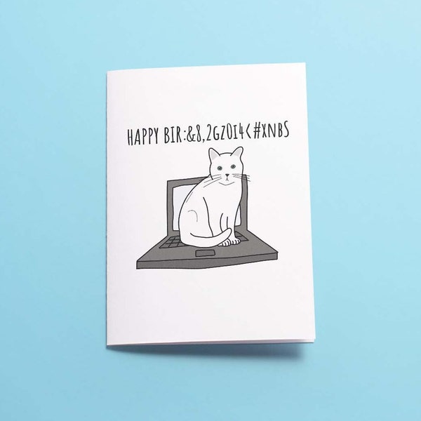 Cat Birthday Laptop Card - Funny - Hand Made - Perfect card for cat lovers