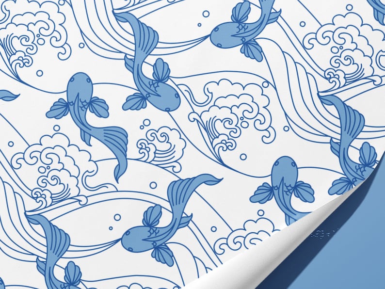 Waves and Koi Carp Oriental Wrapping Paper / Gift Wrap Printed to order image 2