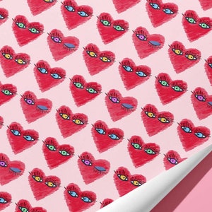 Heart pretty eyes Valentines wrapping paper Handmade image 2