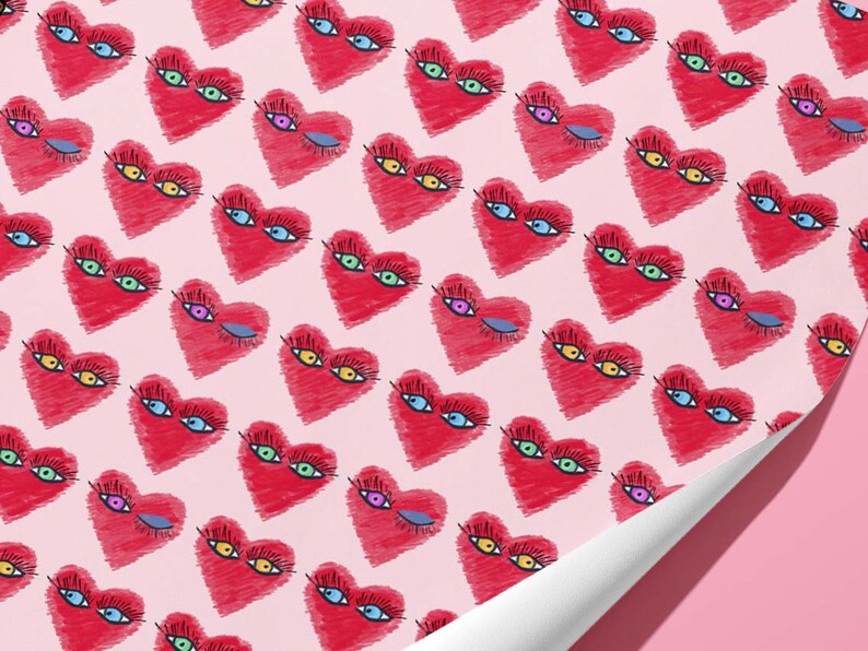 Heart pretty eyes Valentines wrapping paper Handmade image 2