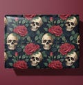 Vintage Skulls and Roses Wrapping Paper - Rich Colors - Ideal Gift