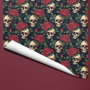 Vintage Skulls and Roses Wrapping Paper Rich Colors image 3