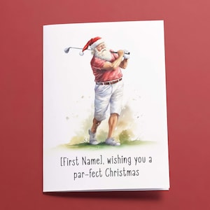 Carte de golf de Noël personnalisée - Imprimé sur commande - Père Noël jouant au golf - Cadeau idéal