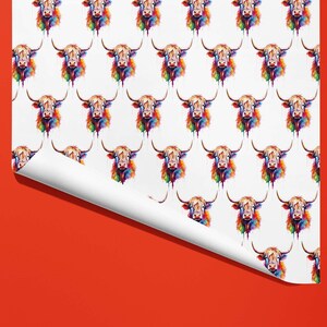 Funky Highland Cow Wrapping Paper / Gift Wrap - Watercolour - Ideal Gift image 2