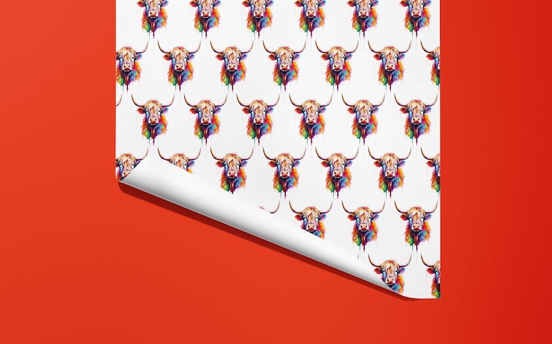 Funky Highland Cow Wrapping Paper / Gift Wrap - Watercolour - Ideal Gift image 2