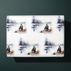 Winter Motiv Angeln Geschenkpapier | für Fischer - Geburtstag / Weihnachten - Ideales Geschenk