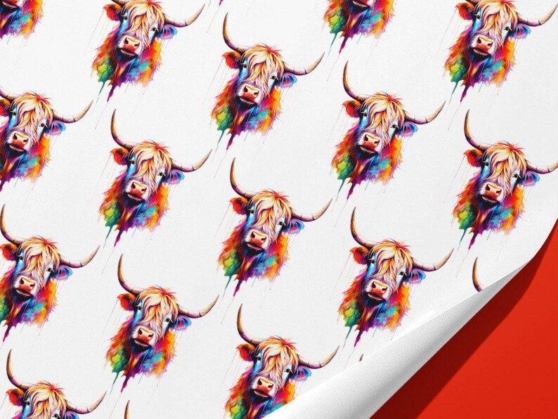 Funky Highland Cow Wrapping Paper / Gift Wrap - Watercolour - Ideal Gift image 3