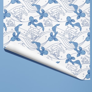 Waves and Koi Carp Oriental Wrapping Paper / Gift Wrap Printed to order image 3