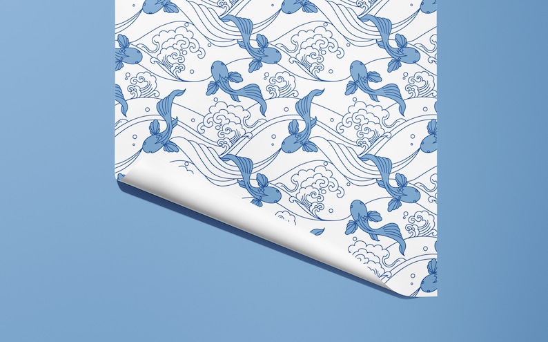 Waves and Koi Carp Oriental Wrapping Paper / Gift Wrap Printed to order image 3