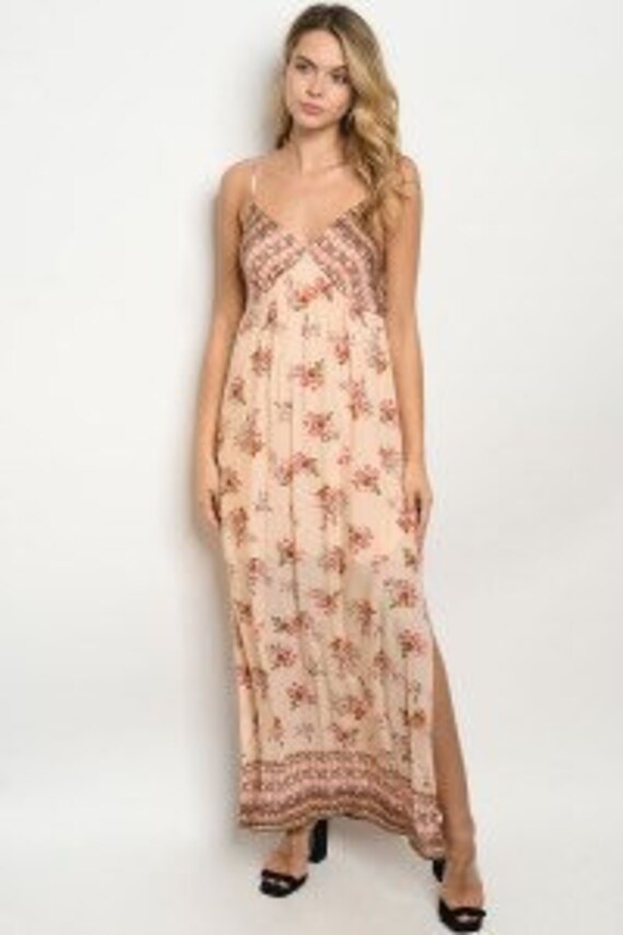 peach floral maxi dress