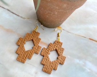 Brown or Black Textured Aztec Southwestern Boho Polymer Clay Earrings| Gifts Under 20| Earth Tone Jewelry| Handmade Earrings