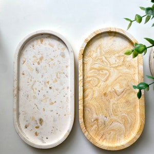 Orange Jesmonite Oval Tray, Marble Terrazzo Handmade Tray, Decorative Tray, Aesthetic Home Decor Tray, Catchall Tray, Minimalist Vanity Tray