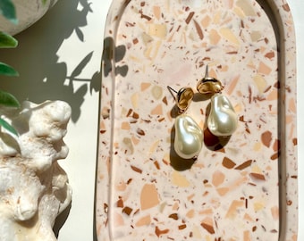 Earthy Luxe Terrazzo Jesmonite Oval Tray, Jewelry Trinket Catchall Home Decor