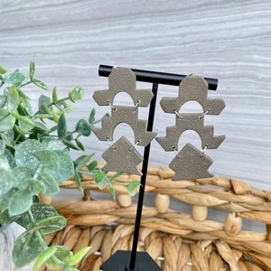 Gray Clay Earrings, 3 Tier Earrings, Unique Statement Earrings, Clay Earrings Handmade, Handmade Gifts For Her| Boho Jewelry