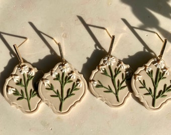 Handmade Floral Daisy Polymer Clay Earrings, Bridgerton Inspired