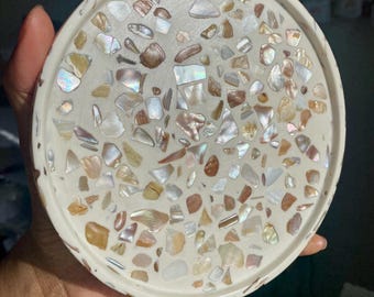 Seashell Terrazzo Tray, Aesthetic Tray, Organic Modern, Beach Home Decor, Jesmonite Decorative Tray, Handmade Homeware, Housewarming Gift
