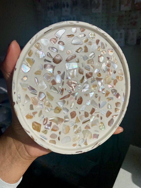 Seashell Terrazzo Tray, Aesthetic Tray, Organic Modern, Beach Home Decor, Jesmonite Decorative Tray, Handmade Homeware, Housewarming Gift