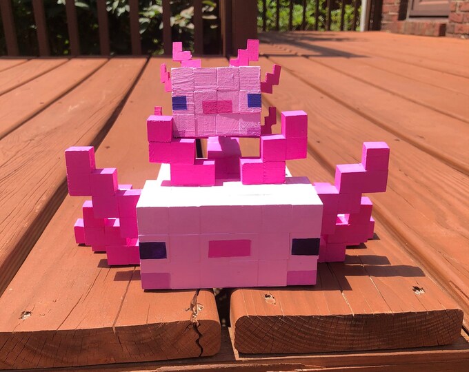 Minecraft Axolotl Made of Wooden Blocks Etsy