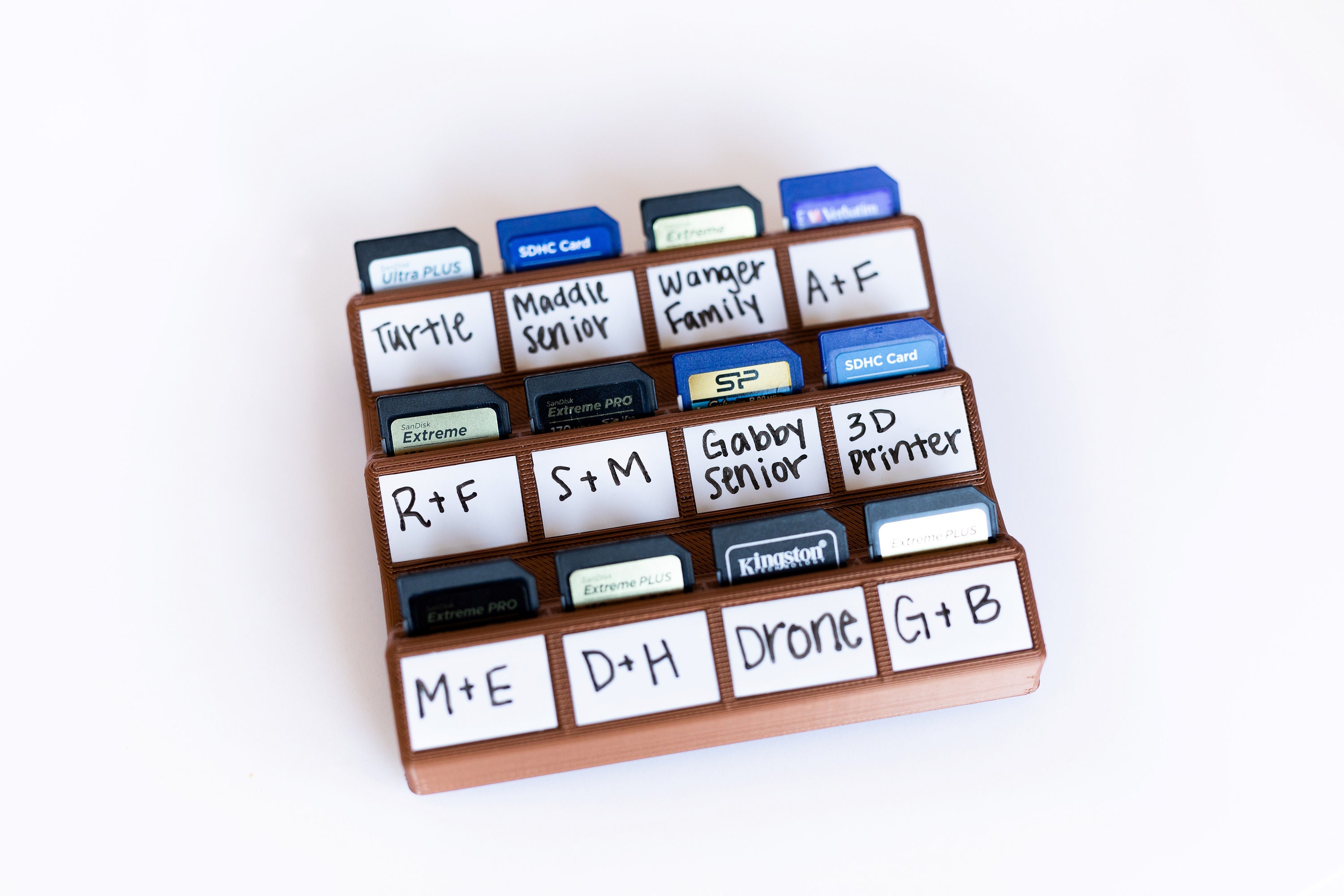 SD Card Holder With Labels 3d Printed 12 Card Slots Organizer