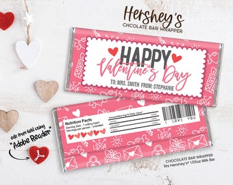 Valentine/'s day chocolate wrapper Happy Valentine/'s Day EDITABLE INSTANT DOWNLOAD Val2