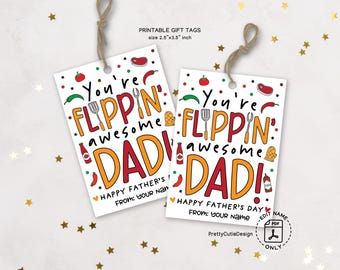 Father's Day Gift Tags Printable, You’re Flippin Awesome Dad BBQ Tag, Grill Theme, Funny Dad Gift Tag, Summer Cookout Label Instant Download