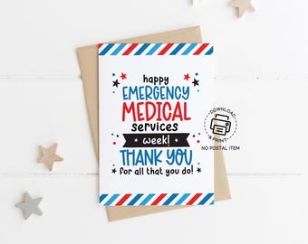 EMS Week Thank You Card Printable, Emergency Medical Services Appreciation Card, First Responder Gift, EMT Paramedic Download Card