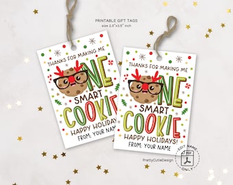 Christmas Gift Tags Printable, One Smart Cookie Holiday, Student Teacher Labels