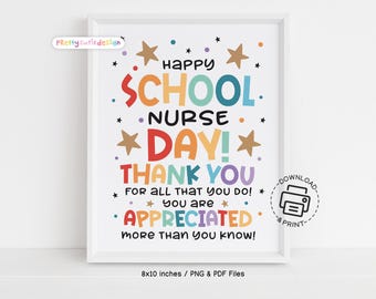 School Nurse Day Sign Printable, School Nurse Appreciation Poster, Thank You School Nurse Gift, Colorful Nurse Office Wall Art