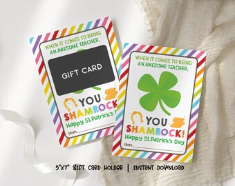 St Patricks Day Gift Card Holder, You Shamrock Teacher Appreciation Gift Card Holder, Teacher St Patricks Printable Gift Card Holders