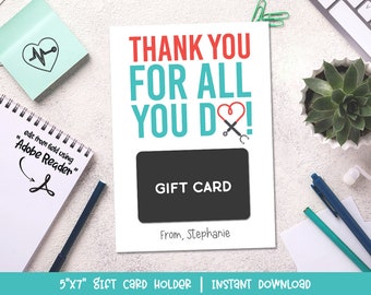 Thank You For All You Do, Nurses Day Thank You Gift Card Holder, Nurse Appreciation Card, Nurses Week - Editable / Printable
