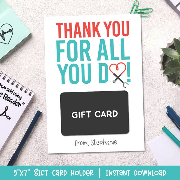 Thank You For All You Do, Nurses Day Thank You Gift Card Holder, Nurse Appreciation Card, Nurses Week - Editable / Printable