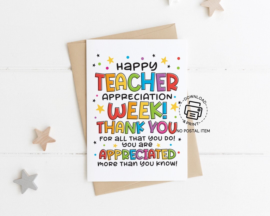 Teacher Appreciation Week Card Printable, Thank You Card for Teacher ...