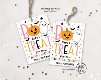Halloween Gift Tags Printable, Boo Here’s a Treat for You, Candy Goodie Bag Tags, Kids Treat Tags for Teacher Classroom, Boo Halloween Tags