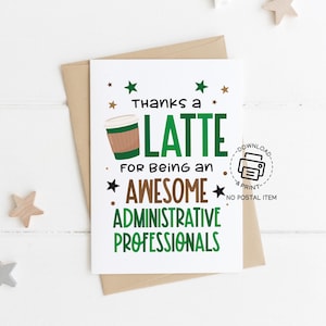 Thanks a Latte Administrative Professionals Day Card, Coffee Theme Printable, Admin Staff Appreciation Card, Instant Download Workplace Gift