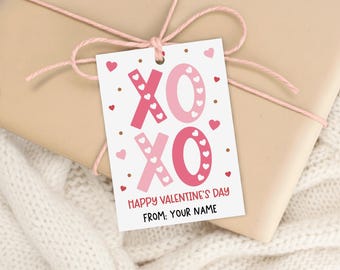 XOXO Valentine Tag Printable, Heart Design Gift Label, Digital Download