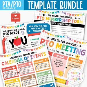 Paquete de folletos editables de la PTO/PTA: calendario de eventos escolares, formulario de membresía (plantilla de Canva, descarga digital)