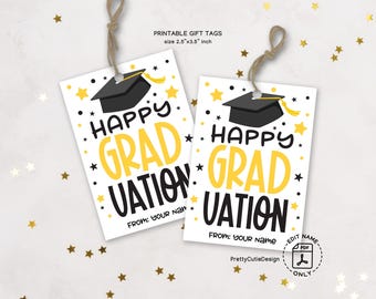 Happy Graduation Gift Tags Printable, Grad Party Favor Bag Tags, Class of 2025 Congrats Labels, Instant Download PDF for Graduation Gift