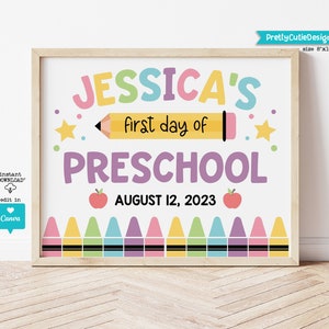 Editable First day of Preschool Sign, Personalized 1st Day of School Printable Template, Girl Back to School Photo Prop, Instant Download