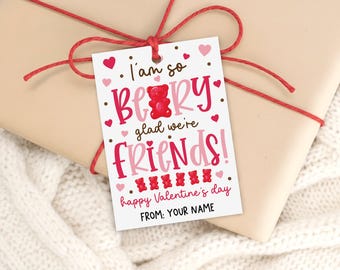 Gummy Bear Valentine Gift Tags, Classroom Friends Favor Labels, Digital Download