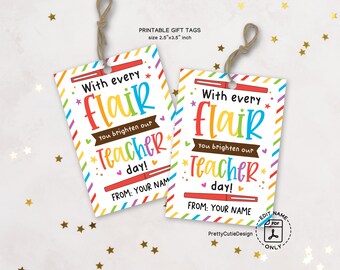 Teacher Appreciation Week Printable Gift Tags, Teacher Highlighter Gift Tag, Flair Pens Thank You Tags, Teacher And Staff Appreciation Tag