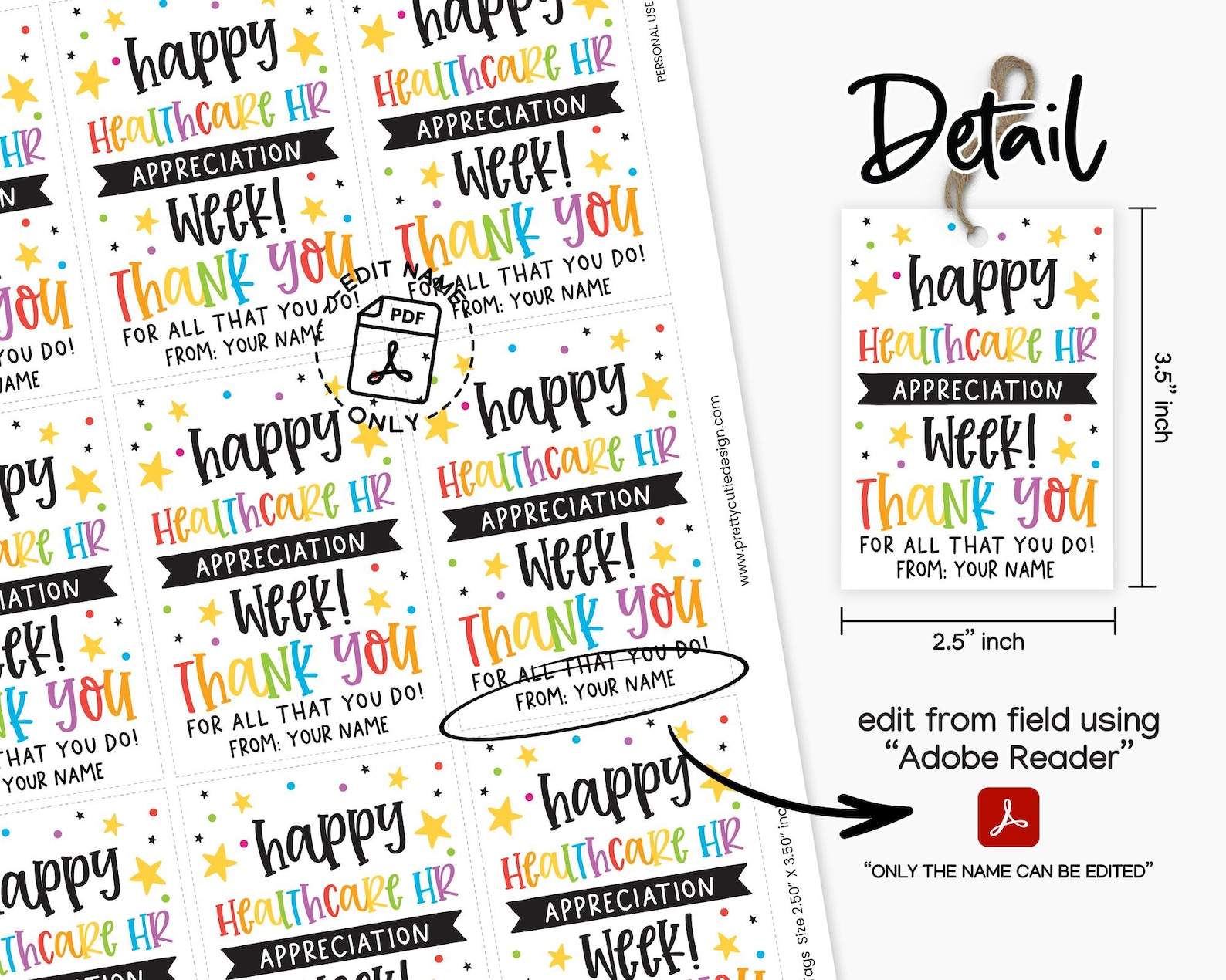 Notebook Tag Health Healthcare HR Week Gift Tags: Printable Appreciation Favor (2.5”x3.5 ...