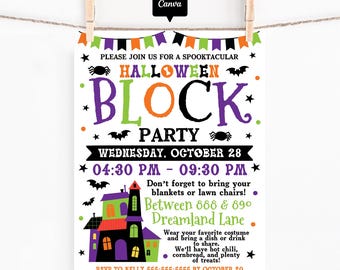 Halloween Block Party Invitation Printable: Neighborhood Trick or Treat Flyer, Community Event Invite