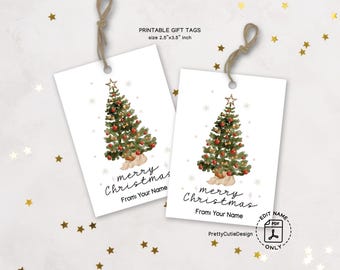 Christmas Tree Gift Tags, Watercolor Printable Holiday Labels for Teachers and Neighbors