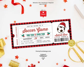 Surprise Soccer Game Gift Voucher, Soccer Christmas Gift Ticket, Sports Gift Ticket Coupon, Editable Soccer Certificate Template